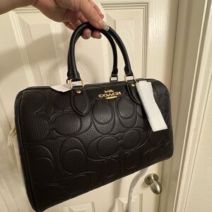 Coach Black Embossed Leather Satchel with Gold Hardware